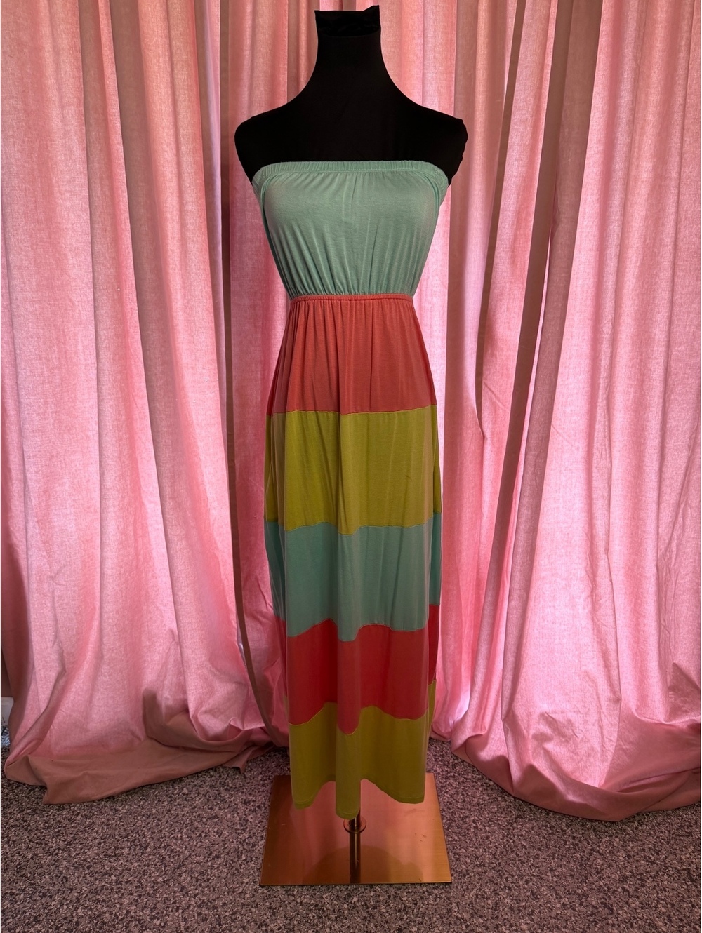 Soprano Strapless Color Block Maxi Dress